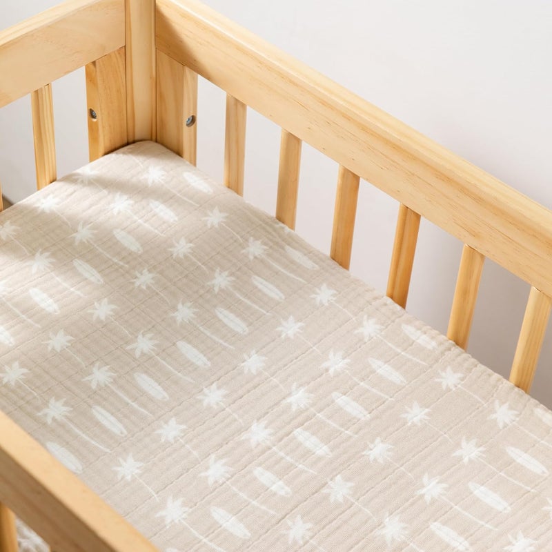 babyletto Muslin Baby Bassinet Sheets for Girls & Boys - GOTS Certified Breathable Organic Cotton Cover, 360° Fitted, Soft, Gentle, and Cozy Rectangle Bedside Bassinet Sheets - Beach Bum - Image 2